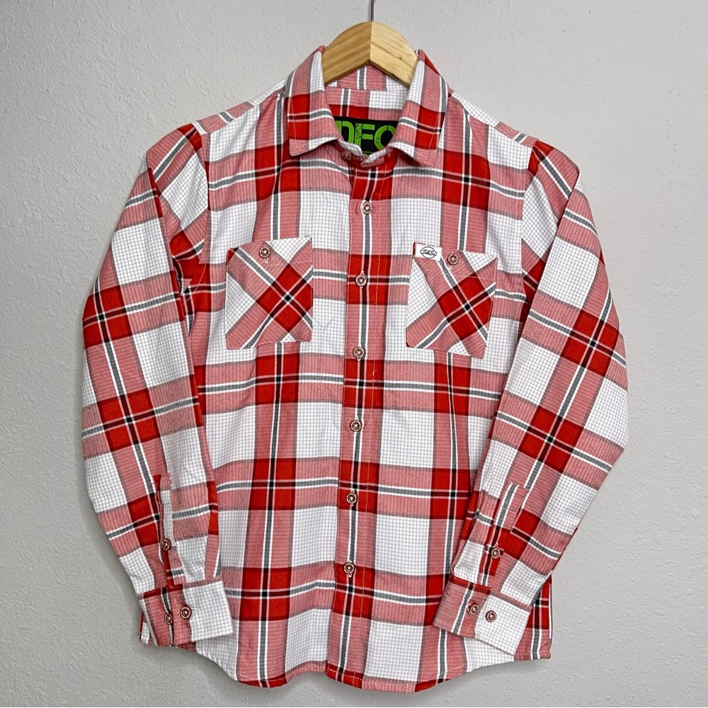 Dixxon Flannel Co. Boys S&S 2020 Plaid Button Down Shirt M Youth Orange/ White